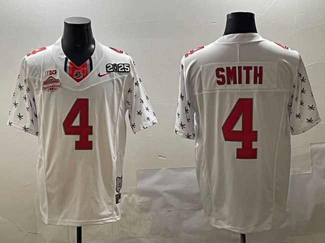 Men%27s Ohio State Buckeyes #4 Jeremiah Smith White 2025 CFP Final With National Champions Patch F.U.S.E. Vapor Limited Stitched Jersey